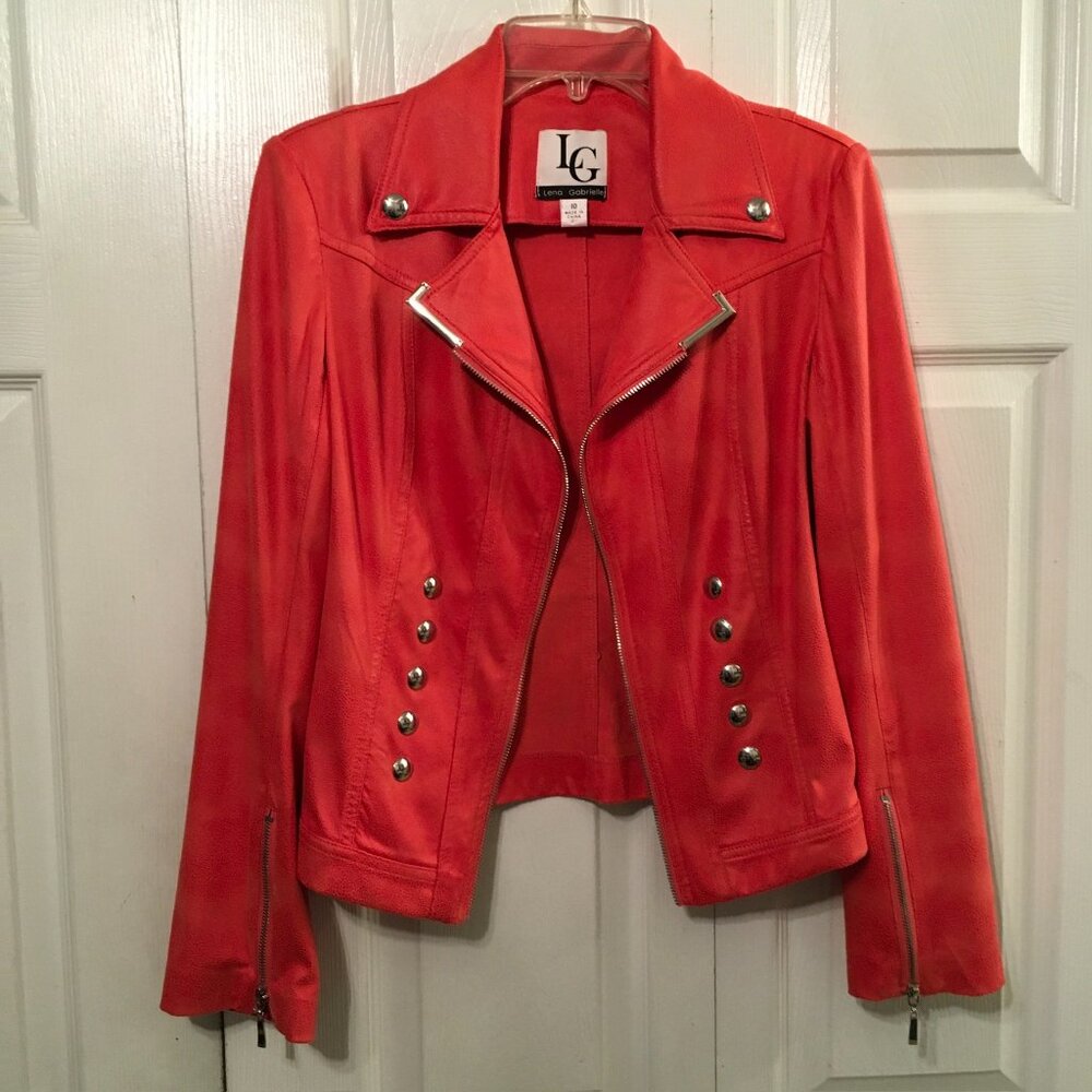 Lena Gabrielle Faux Leather Coral Moto Jacket